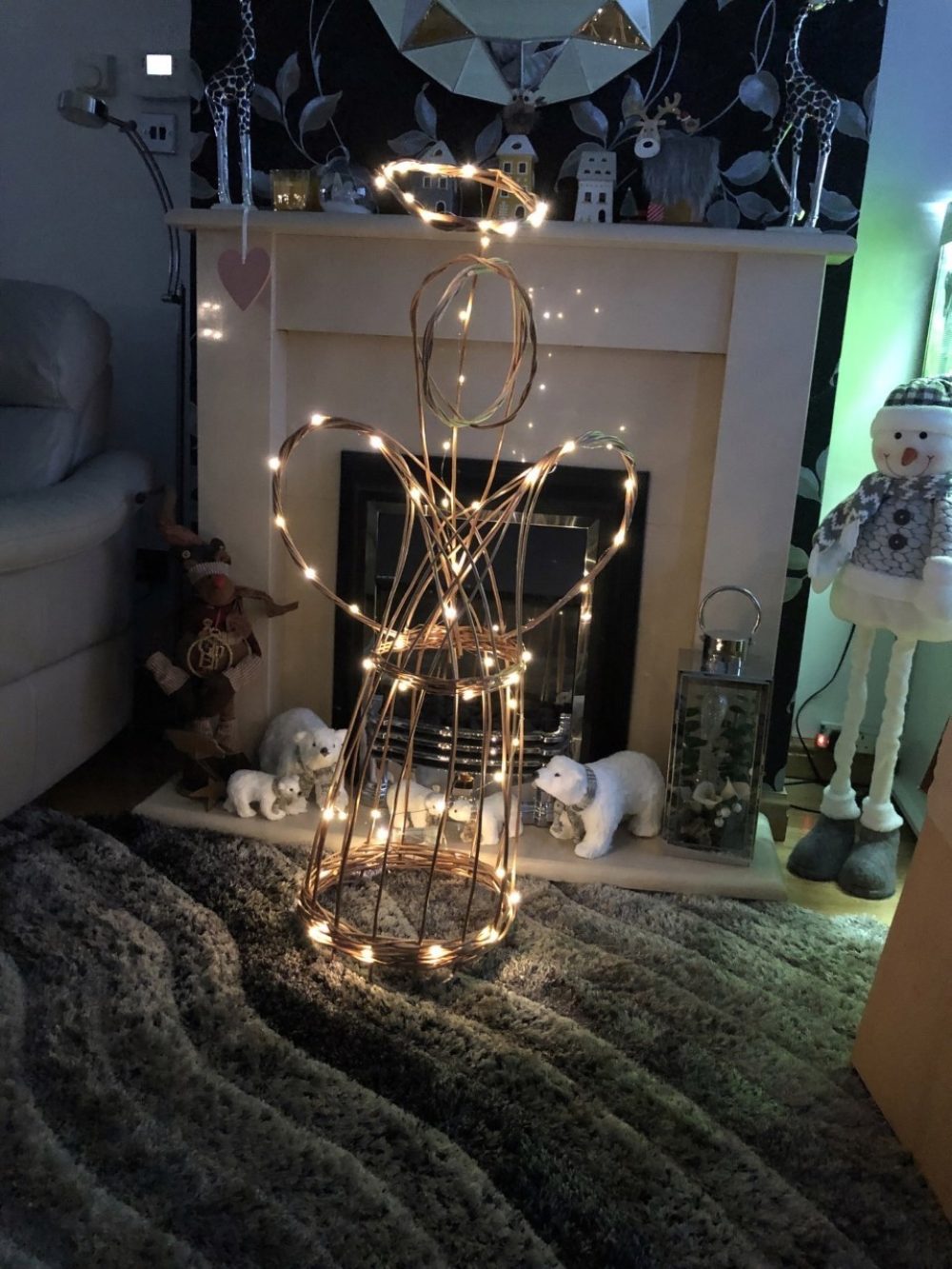Willow Angel with fairy lights